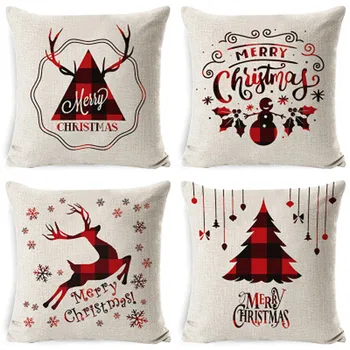 

Christmas Plaid Pattern Decoration Elk Cushion Cover Polyester Snowmen Throw Pillow for Sofa/Home Decorative Pillowcase 45*45