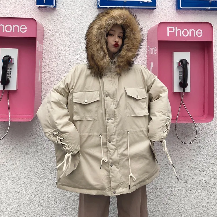 

Ultra Large Genuine Fur Collar down Jacket Women's Mid-length 2019 Winter New Style South Korea Loose-Fit Waist Hugging Thick Co