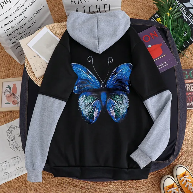 Butterfly Sweatshirt Women 2021 Kawaii Hoodies Long Sleeve Zip Up 