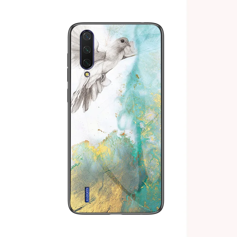 Flying Pigeon Для Xiaomi Mi CC9 CC 9 чехол мраморный глянцевый закаленное стекло Мягкий Силиконовый противоударный жесткий чехол для телефона для Xiaomi Mi A3 CC9E чехол - Цвет: Flying Pigeon