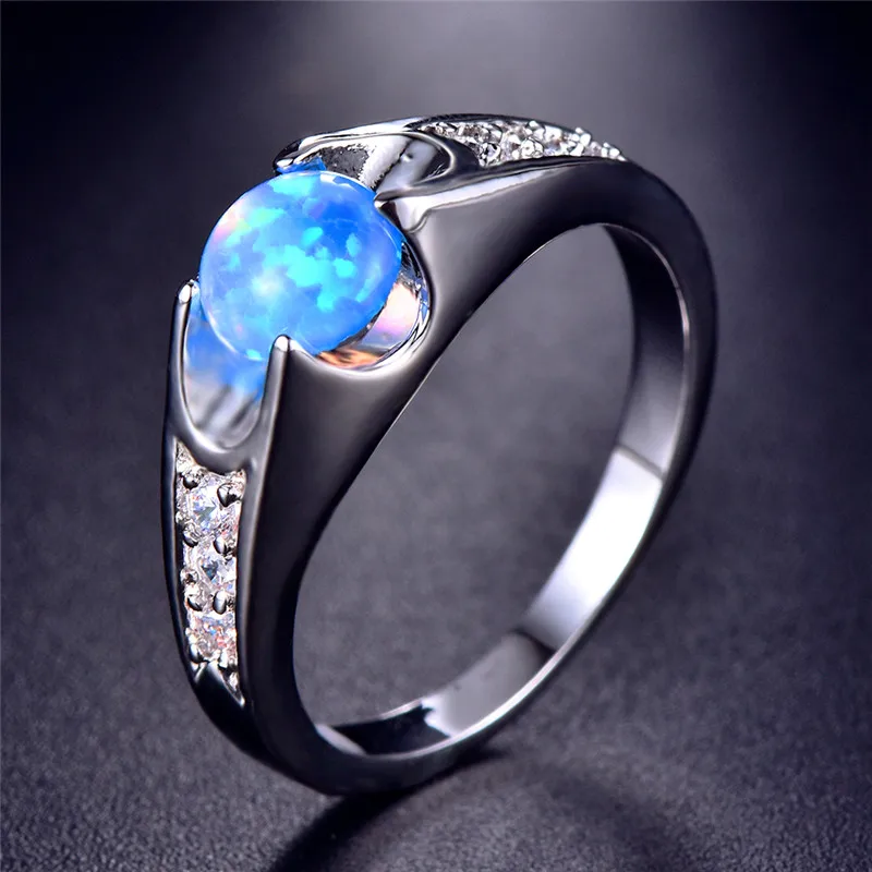 Обручальные кольца 6 мм с синим огненным опалом для женщин свадебные ювелирные