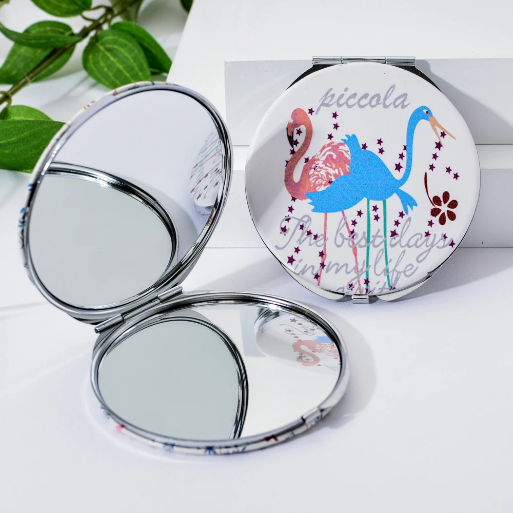 Vicney Make Up круглое зеркало «Фламинго» для девочек милое мини-зеркало двустороннее складное зеркало портативное зеркало из искусственной кожи высокое качество