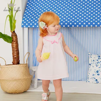 

DBH13951 dave bella summer baby girl's cute striped bow zipper dress children fashion party dress kids infant lolita clothes