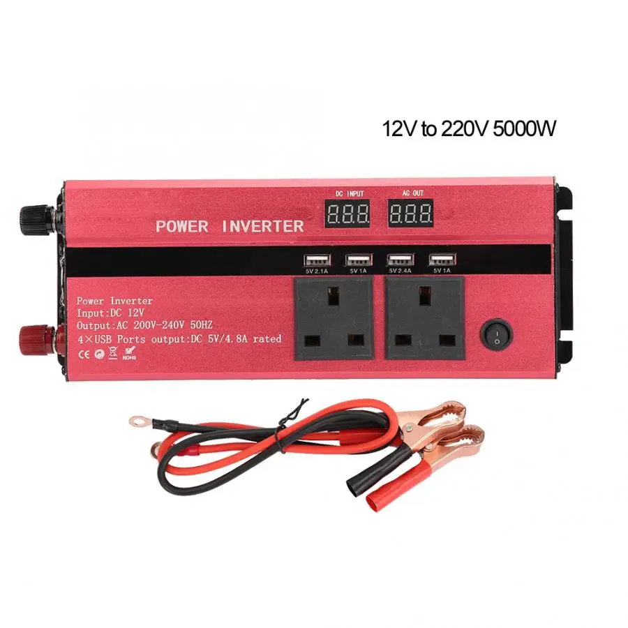 12V to 220V 4000W 12 V/24 V до 220V автомобильный Солнечный Напряжение Инвертер Высокая Мощность 3000 W/4000 W/5000 W красный UK Тип - Цвет: 12V to 220V 4000W