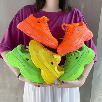 

Candy-Colored Fashion Platform Sneakers Women Leather Comfortable Chunky Casual Shoes Fashion Female Trainers Yellow Shoes Woman