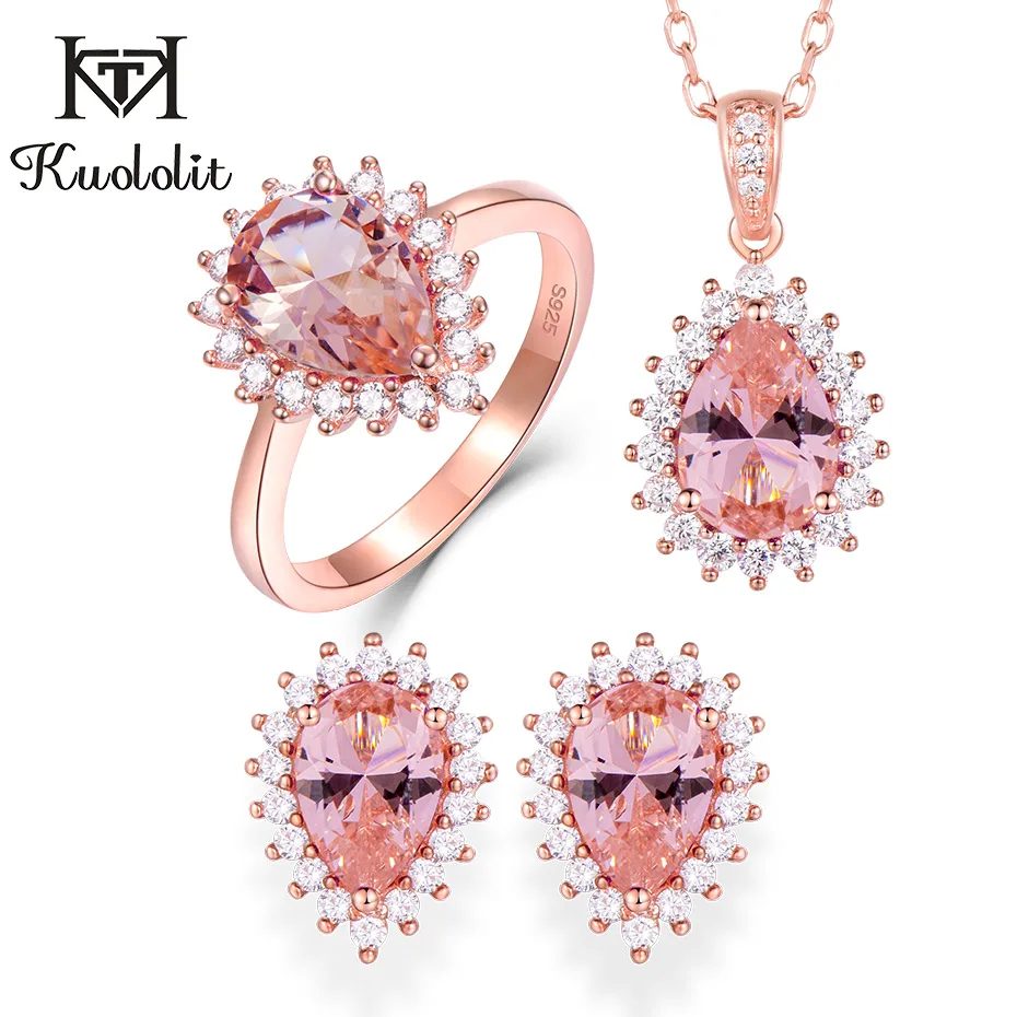 Kuololit Morganite набор украшений для женщин Твердые Серебро 925 пробы розовый