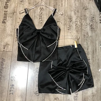 

2020 Spring Summer New Bow Skirts Sets Women's Diamond Bow Sling Vest Camisole Package Hip Short Skirt Sexy Outfit femme vestido