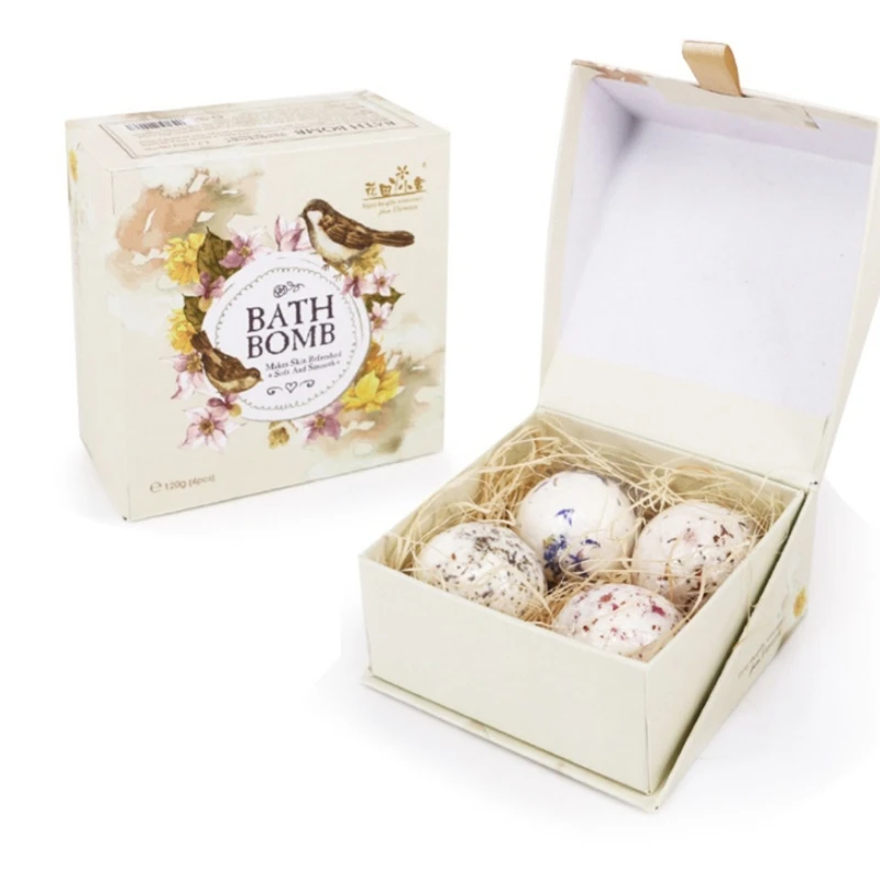 

4Pcs Dried Flower Bath Bombs Gift Set with Essential Oils Spa Bubble for Women X7YB