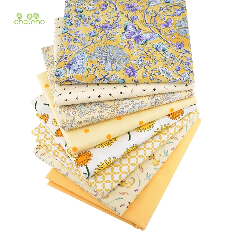 Chainho,Yellow Floral Series,Printed Twill Cotton Fabric,Patchwork Cloth For DIY Sewing Quilting Baby&Child's Material,100x160cm