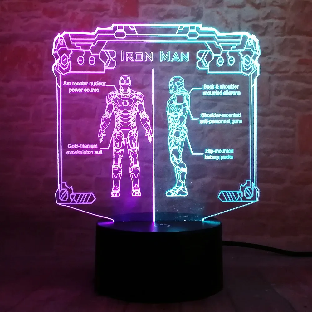 Marvel Герой Железный человек 3D фигурку смешанные Цвет ночь светодиодная видения лампы RGB bedoom Таблица Домашний Декор Детские творческие