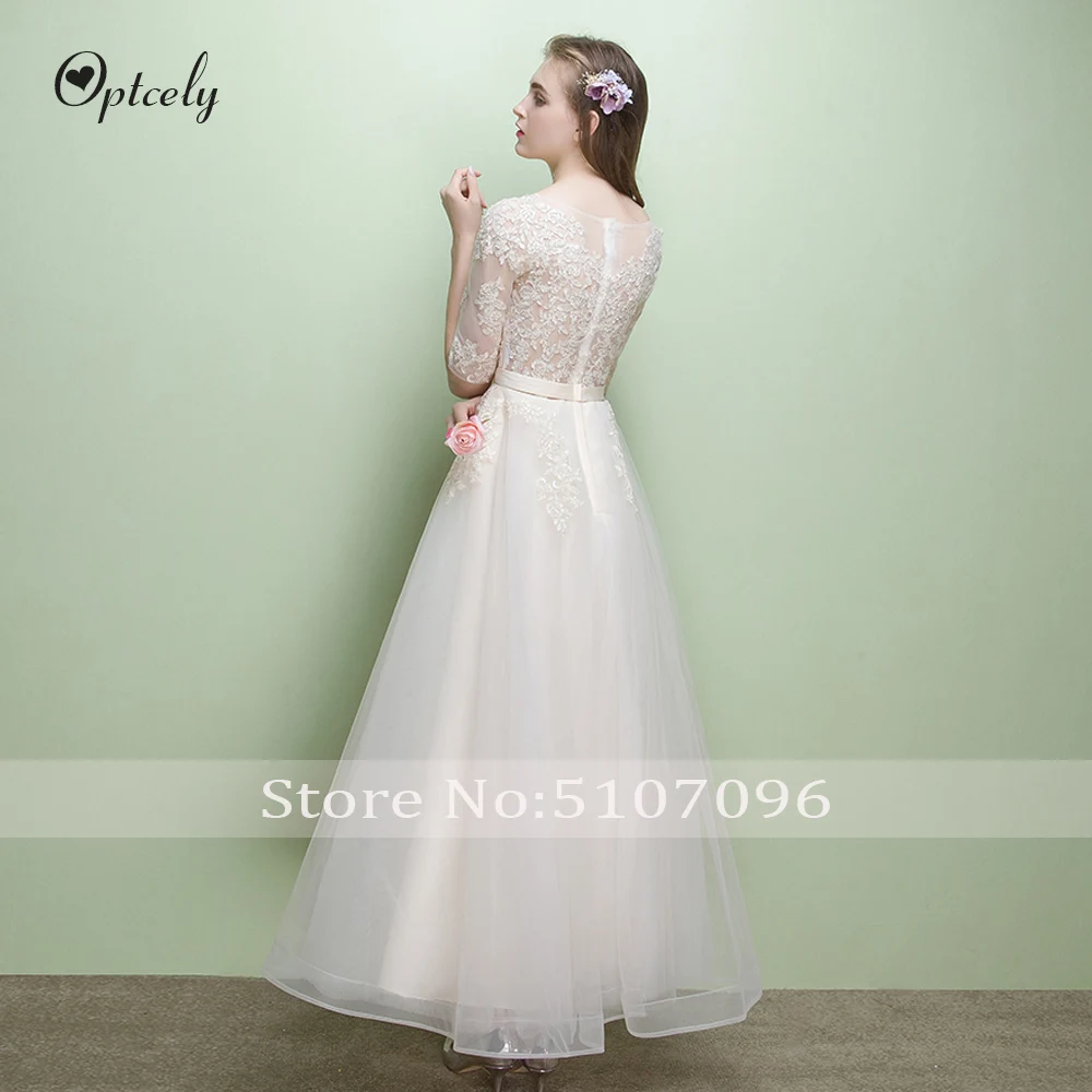 Optcely Vestido De Noiva, элегантные Половина рукава платье трапециевидной формы с круглым вырезом Свадебные платья с застежкой-молнией поезд длиной до пола, свадебные платья