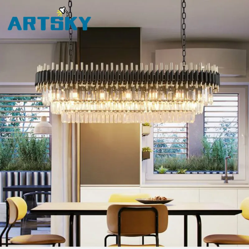

Modern Art Rectangular Crystal Lights Lighting for Restaurant Kitchen AC110-240V
