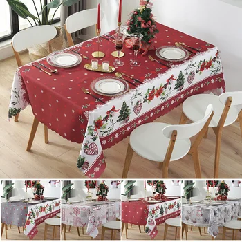 

Christmas Rectangle Waterproof Washable Spillproof Tablecloth Stain Resistant DecorativeTable Cloth for Dining Room JS22