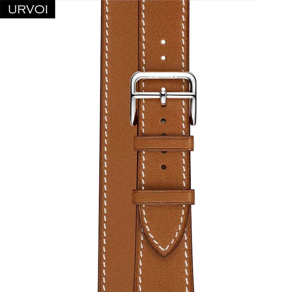 URVOI Double tour band для apple watch series 5 4 3 2 ремешок для iwatch ремень высокое качество мягкая натуральная кожа петля обертывания 38 42 мм - Цвет ремешка: Brown