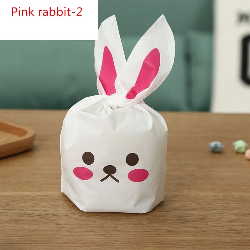 Pink rabbit-2 100 шт 13x22 10x17 16x27 см милые с кроличьими ушами для печенья сумки подарочные пакеты для конфет Печенье закуски выпечка посылка Свадебный день рождения Декор - Color: Pink rabbit-2