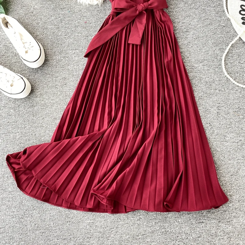 ALPHALMODA элегантное плиссированное платье без рукавов, весна, двубортное Ретро тонкое женское модное винтажное платье с поясом