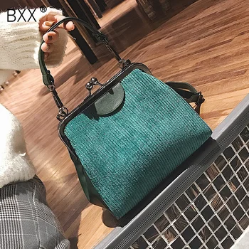 

[BXX] 2020 Female Messenger Striped Corduroy Bags Handbag Shoulder Bag Lock Shell High Quality Crossbody Bags For Women HK499