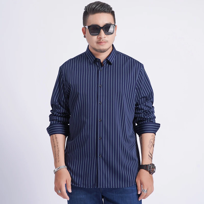 New Youth 8xl 7XL 6XL 5XL Plus Size Large Men Turndown Collar Long sleeve dress striped shirts with male tops
