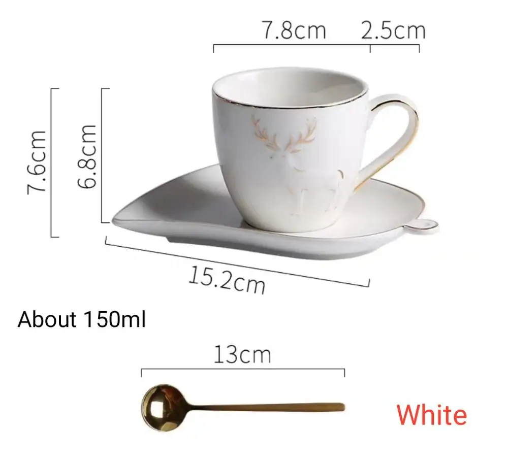 WHITE Скандинавская кофейная чашка, блюдце, ложка, набор, роскошная керамическая кружка, первоклассная фарфоровая чайная чашка, кафе, вечерние, посуда для напитков, Рождественская кружка - Цвет: WHITE