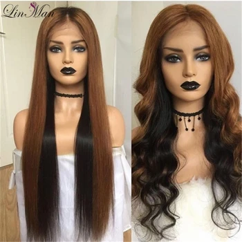 

13×6 Lace Front Wig Color Remy Human Hair Wigs Silky Straight And Wave Lace Front Wigs Pre Plucked Hairline LIN MAN