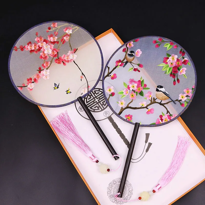 

Bamboo Luck Suzhou Embroidery Real Silk Circular Fan Circle Sensu Two-sided Manual Embroidery In National Customs Gift Fan