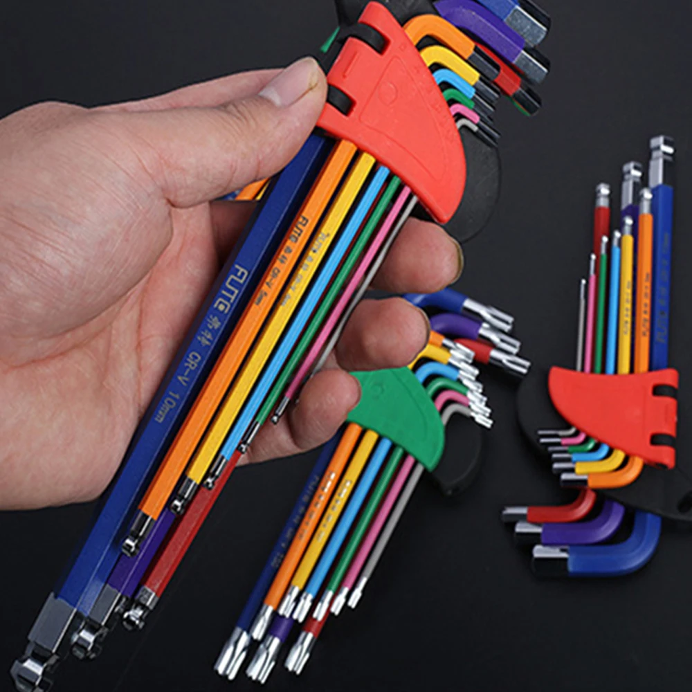 

Allen Key Set Hex Wrench Screwdriver Set Hexagon Spanner Universal 9Pcs Ball End Torx Star Keys Tool L Type Hand Tools Kit