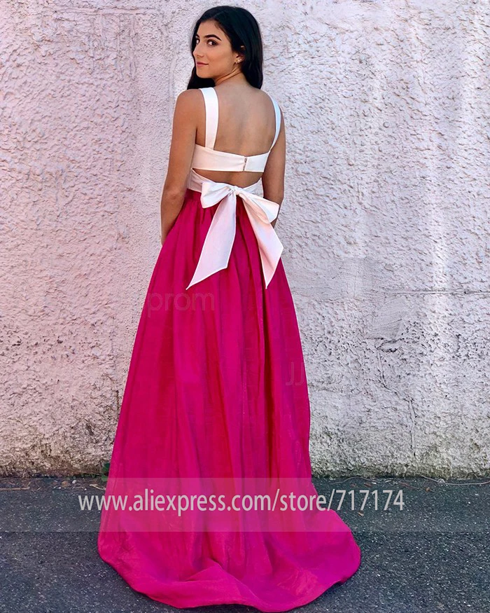 Robe de soiree Атлас из двух частей с v-образным вырезом трапециевидной формы недорогое вечернее платье с бантом и низким вырезом на спине развертки поезд торжественное платье вечернее платье невесты