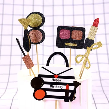 

7pcs/Lot Creative Lipstick Eyeshadow Cake Topper For Birthday Lovely Cake Flag For Girls Diy Party Cake Decor Accessories
