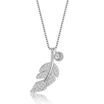 

Hot sale 925 Gold & Silver Chain Necklace Leaf plant zircon stone Long Pendant Gifts Women fashion Jewelry free shipping