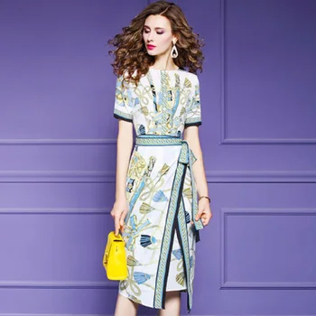 

2020 New Summer Printing Slim Dress Women Short Sleeve Ladies Long Party Dresses Plus Size Slit Sexy Club Asymmetry Dress