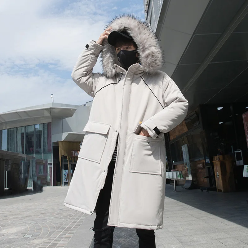 Версия молодежной жизненной силы средней длины случайный меховой воротник хлопок зимний тренд рабочая одежда с капюшоном большой размер хлопок пальто Мужская Корейская