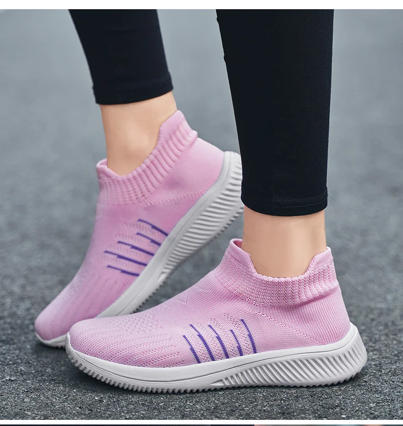 Women Flats Sneakers Casual Slip On Sock Trainers - shoes
