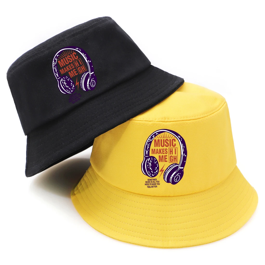 Foldable Mans Bucket Hat Music Makes Me High Outdoor Fisherman Hats Female 2020 Funny Caps Streetwear White Panama Chapeu | Аксессуары