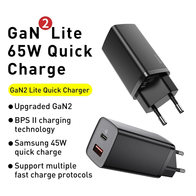 Baseus 65W GaN Charger Dual USB Port Charger Quick