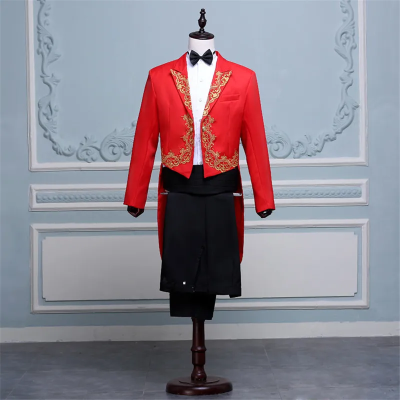 

Мужской костюм с вышивкой Tailcoat, свадебный смокинг для жениха, мужской фирменный приталенный костюм для сцены, певицы, костюм для вечеринки, представлений, одежда для шоу