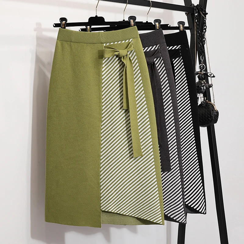 

Mid-long Knitted Skirt Women's Autumn Winter New One-step Skirt Irregular High Waistband Hip Skirts Jupe Femme