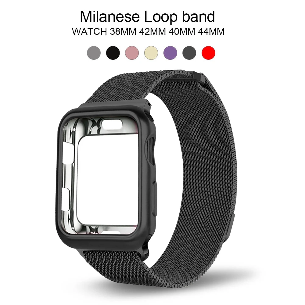 Миланский ремень из нержавеющей стали тонкий браслет ремешок для Apple Watch серии 1/2/3/4, 42 мм, 38 мм, ремешок для iwatch 40 мм 44 с защитным чехлом