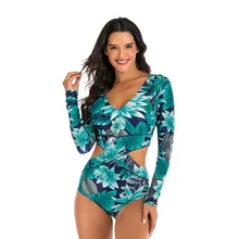 Женский сексуальный цельный купальник для серфинга, защита от солнца, винтажный принт, Рашгард