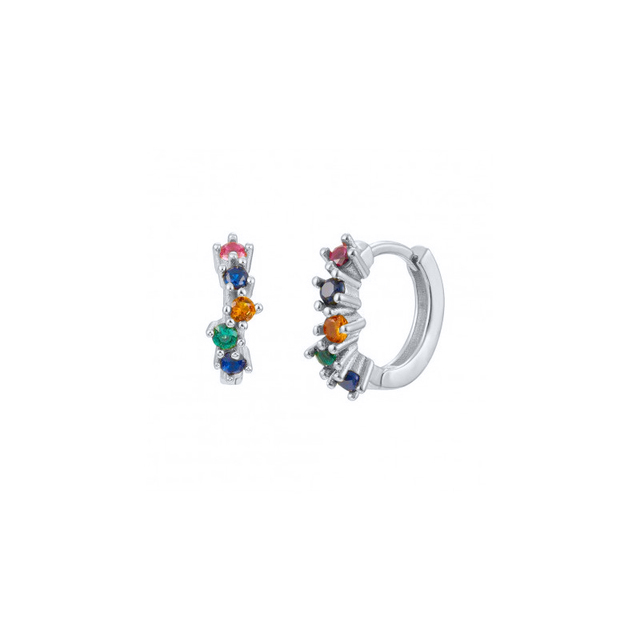 925 Sterling Silver Colored Crystal Hoop Earrings Collection Rainbow Zircon Mosaic Charm Circle Huggie Earrings Jewelry