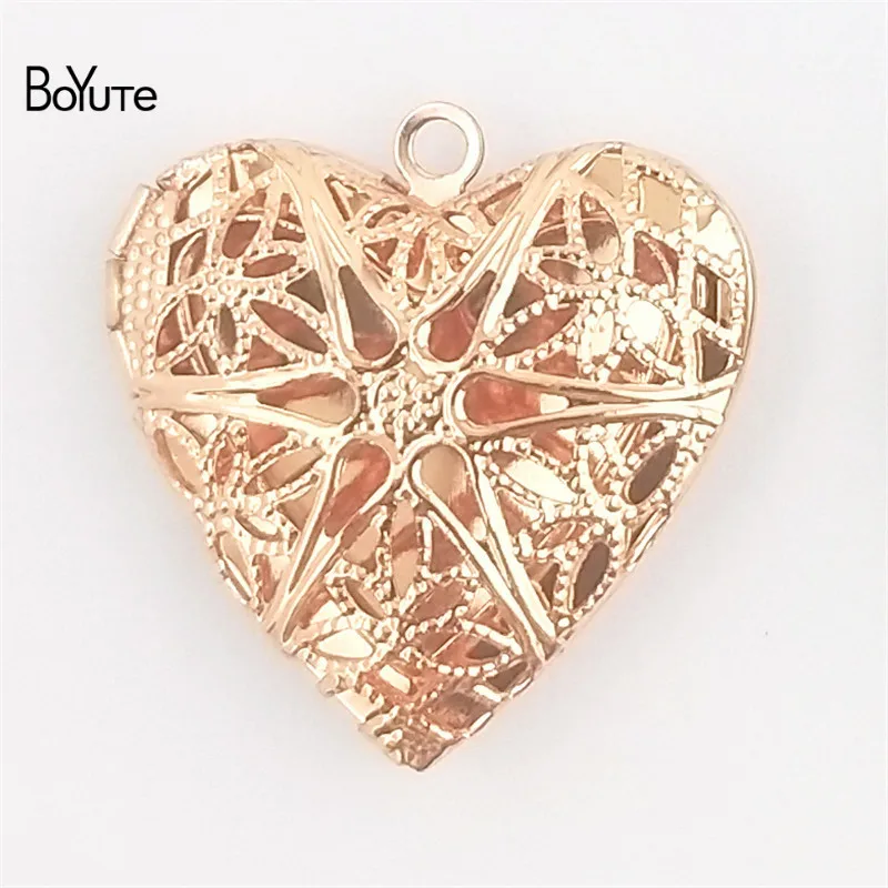 BoYuTe 10Pcs 26MM Filigree Heart Photo Locket Metal Brass Locket Jewelry Pendant (3)