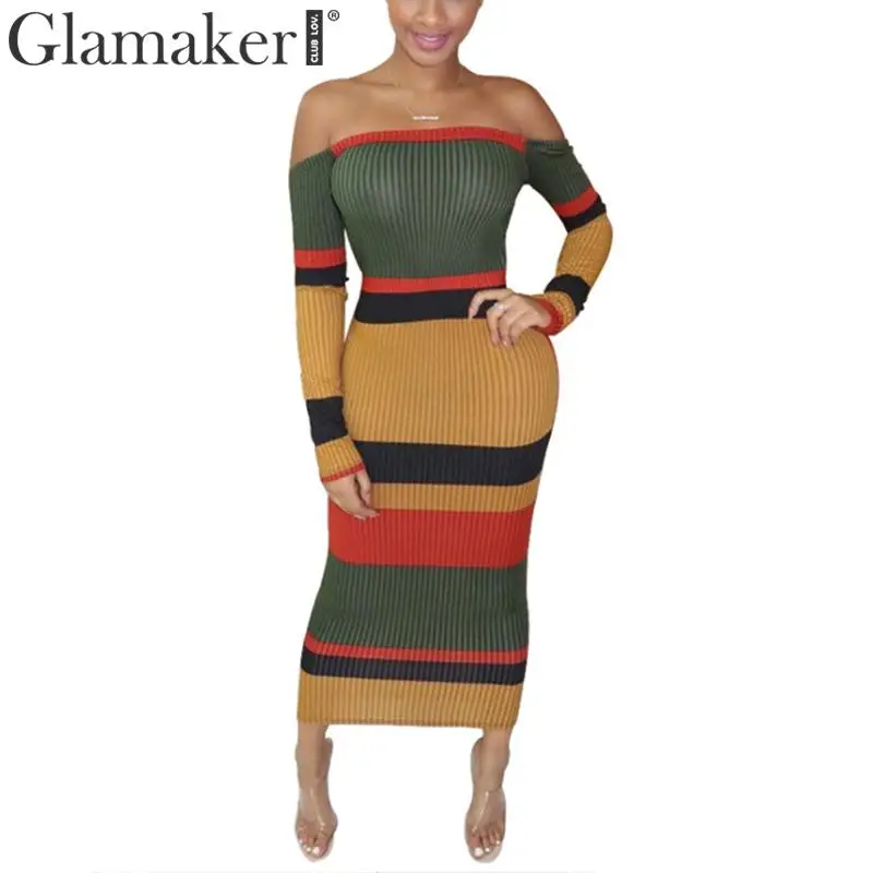 Glamaker, трикотажное облегающее платье с открытыми плечами, женское элегантное платье с длинным рукавом и высокой талией, женские вечерние платья на осень и зиму, сексуальное платье