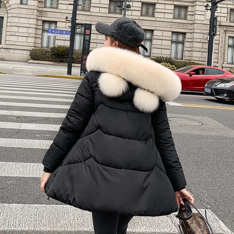 2020 Young Girl Women Winter Jacket Hooded With Fur Collar Hairball Sweet Loose Overcoat Plus Size Padded Black Long Parka