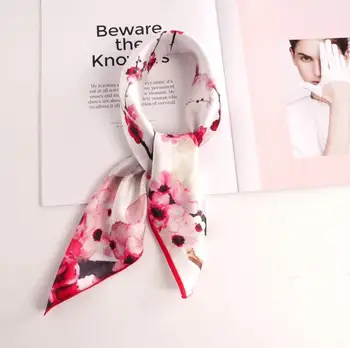 

100% silk satin pink floral scarf office ladies fashion square scarves spring wrap foulard malaysia scarf 21"x21" 2020 new