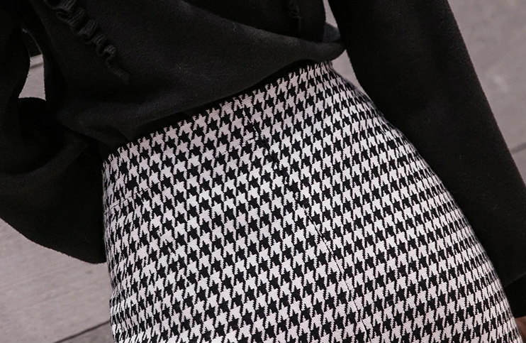 Женская вязаная юбка с гусиными лапами высокая посадка на пуговице гофрированная стандартная юбка вечерние Облегающие юбки-карандаш