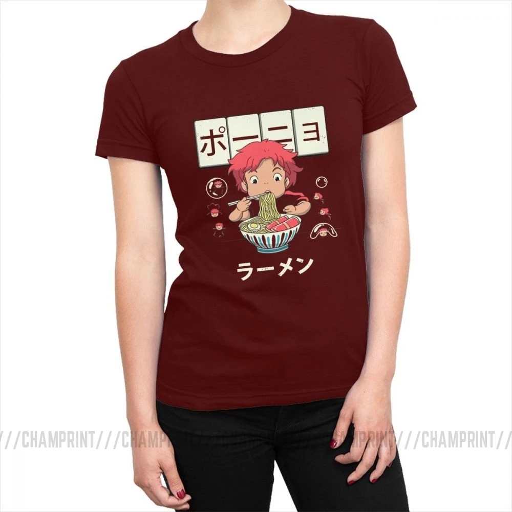 Sosuke, футболка с лапшей для женщин, Ponyo On The Cliff, базовая популярная модная уличная футболка, Harajuku, футболки, топ, забавная женская одежда - Цвет: Бургундия