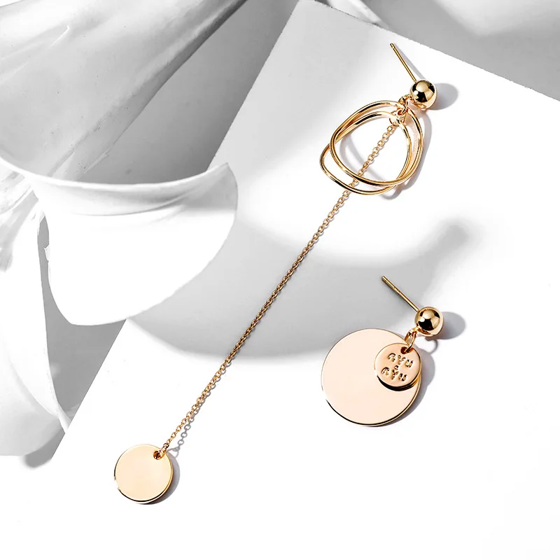 

GWXZ Simple Asymmetrical Earrings For Women Gold Color Earrings Round Geometric Earrings Korean Style Fashion Pendientes