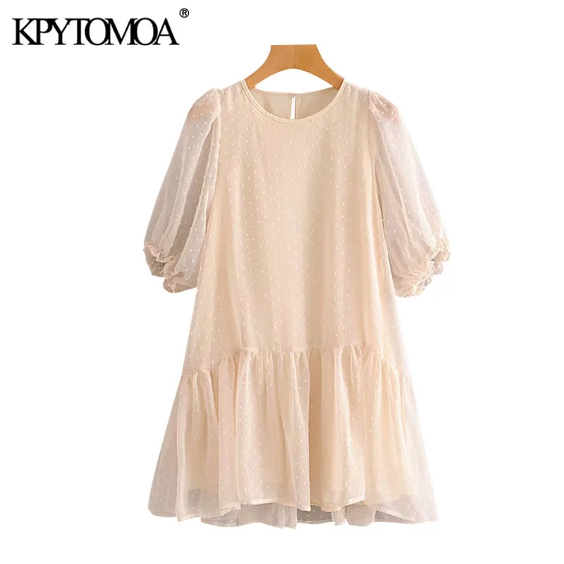 KPYTOMOA Women 2020 Chic Fashion Dot Chiffon Ruffled Mini Dress Vintage Short Sleeve With Lining Female Dresses Vestidos Mujer KPYTOMOA Women 2020 Chic Fashion Dot Chiffon Ruffled Mini Dress Vintage Short Sleeve With Lining Female Dresses Vestidos Mujer
