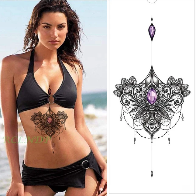 Водостойкая временная татуировка наклейка для тела хна талия грудь Мандала тату наклейки флэш-тату поддельные татуировки для женщин - Цвет: Фиолетовый