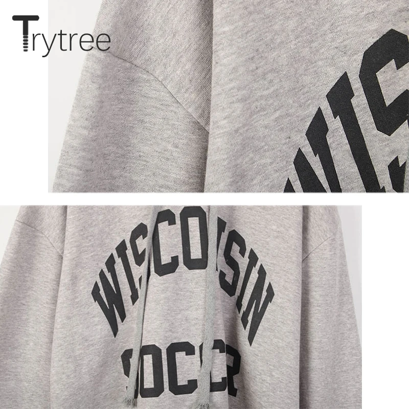 Trytree, осенне-зимний комплект из двух предметов, толстовка с капюшоном, на завязках, с надписью, топ+ юбка, однотонный Модный комплект до середины икры, комплект из 2 предметов