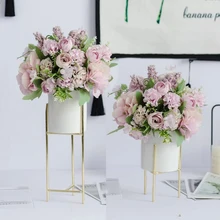 Европейская керамическая ваза+ набор искусственных цветов Декор интерьера дома украшения рукодельный свадебный подарок гостиная Шелковый Искусственный цветок горшок